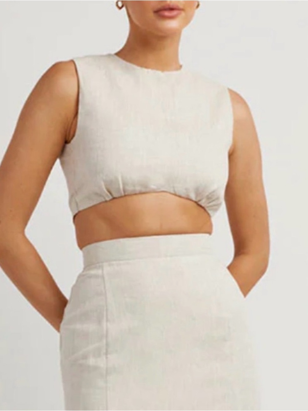 DISSH Sleeveless Gathered Cutout Crop Top in Cream